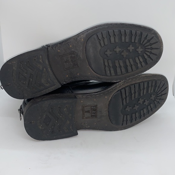 Frye Leather Ankle Moto Boots Black 8 Bikercore Strappy Buckle Zip Up - Picture 15 of 16